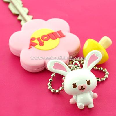 Rabbit Mofy Mascot Key Cover Ball Chain (Flower)