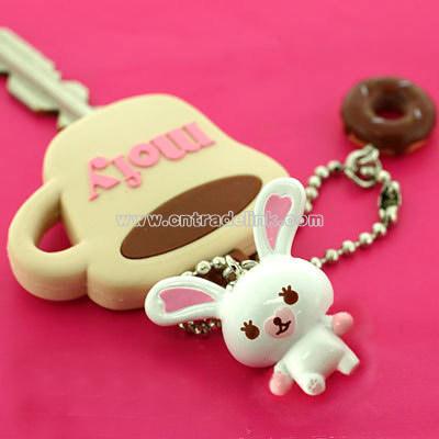 Rabbit Mofy Mascot Key Cover Ball Chain (Tea cup)
