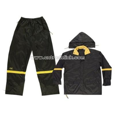 Rain Wear Black Nylon 3-Piece Rain Suit - Large