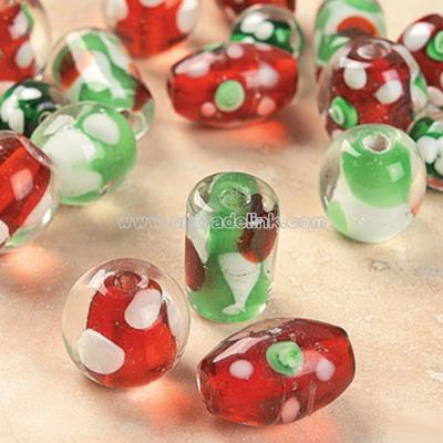 Red, Green & White Glass Bead Mix