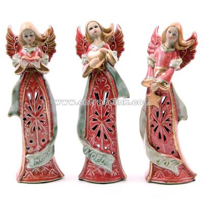 Red & Gold Christmas Angel T-Lite Holder, Standing