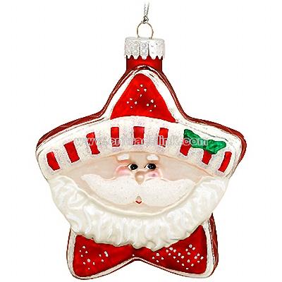 Red And White Santa Star Glass Ornament