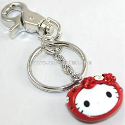 Red Apple Kitty Key Chain Purse Charm with Aurora Borealis Crystal