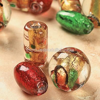 Red/Grn/Gold Foil Glass Bead Mix