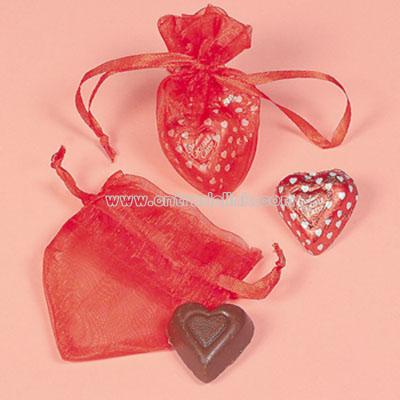 Red Heart-Shaped Organza Bags