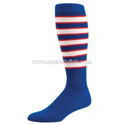 Repeat stripe pattern heel and toe style football socks