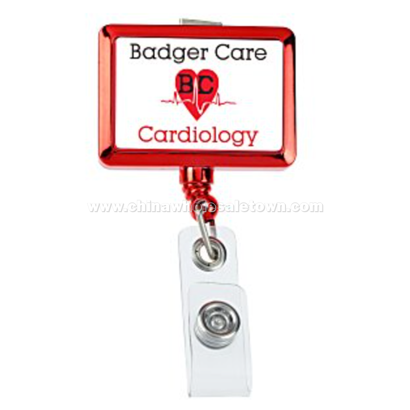 Retractable Badge Holder - Rectangle - Chrome Finish - Label