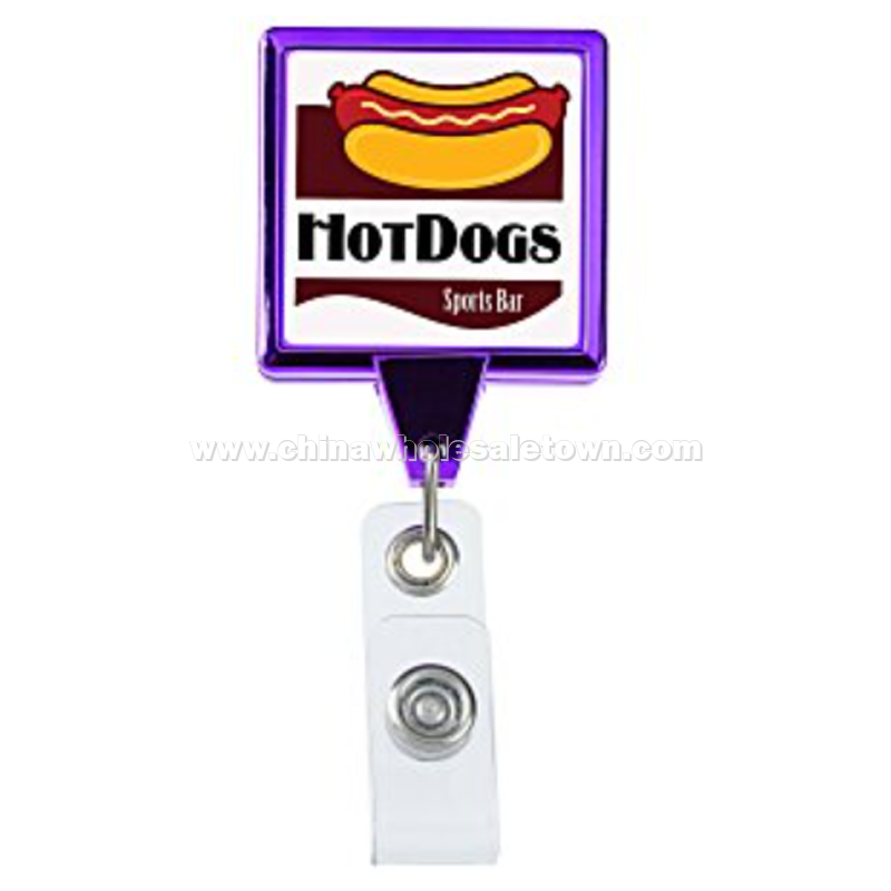 Retractable Badge Holder - Square - Chrome Finish - Label