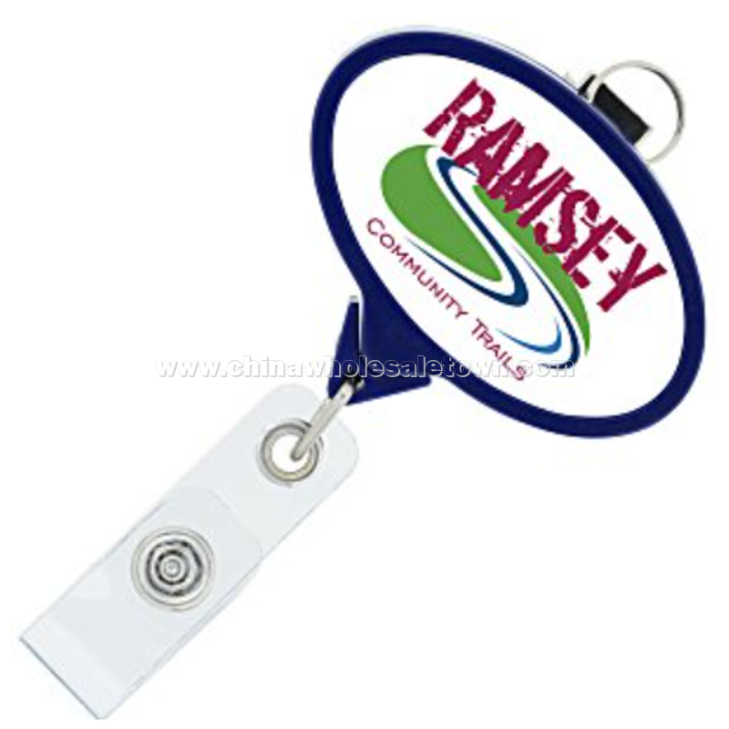 Retractable Badge Holder with Lanyard Attachment - Oval - Label