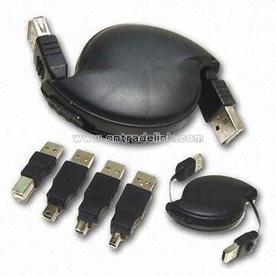 Retractable USB Cable with Four USB Plug Adapter