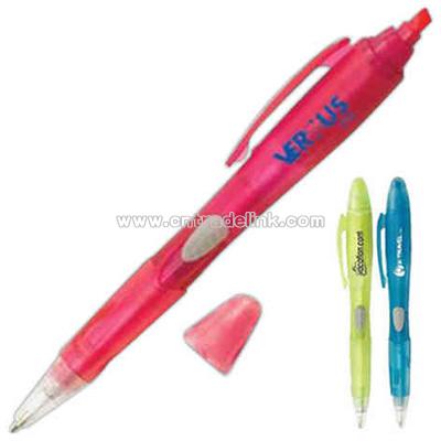 Retractable side click pen with combo highlighter