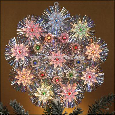 Retro Silver Tinsel Flower Christmas Tree Topper With Multi-Color Lights