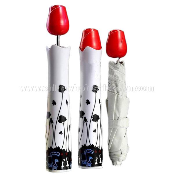Rose Vase Shaped Rain Sun Folding Bottle Umbrella