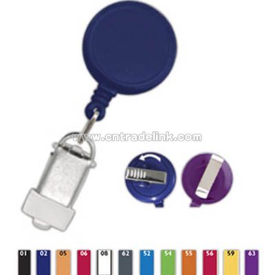 Round shaped retractable reel with Card Clamp