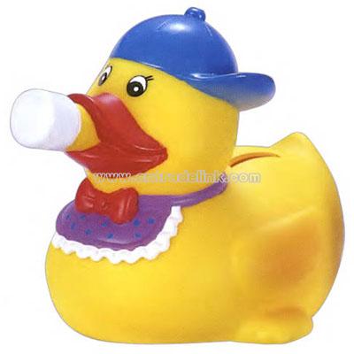Rubber baby duck savings bank toy