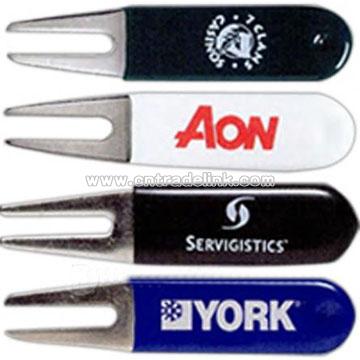 Rubber coated nickel plated bent divot repair tool