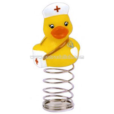 Rubber duck bauble toy on spring