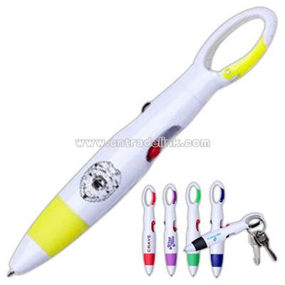 Rubber grip pen with oval shape and carabiner end