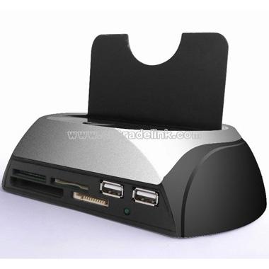 SATA HDD Docking Station w/Card Reader+Hub