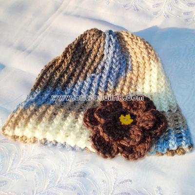 Sage - Brown and Blue Flowered Beanie