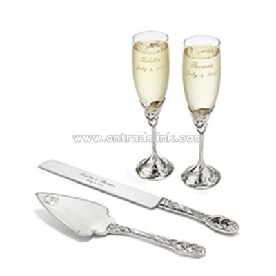 Satin Finish Flutes and Cake Serving Set