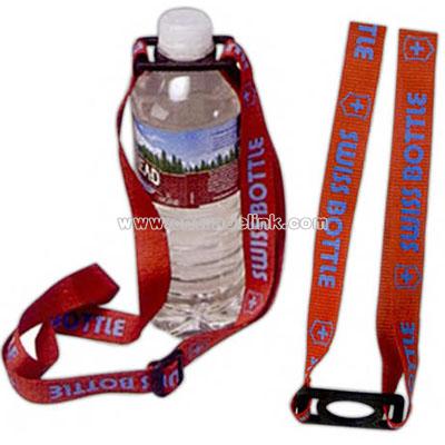 Screened lanyard with heavy duty water bottle holder and adjustable strap