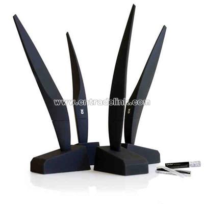 Sculptural ergonomically designed pen with metal base