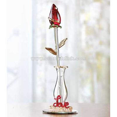 Sculptured Glass Rose Love Vase