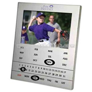 Shiny chrome photo frame and magnetic perpetual calendar combo