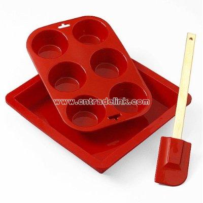 Silicone 3-pc. Bakeware Set - Red