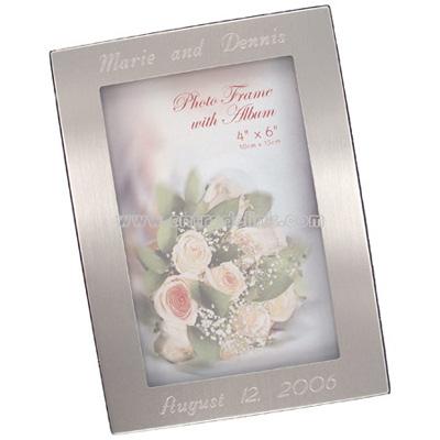 Silver Brushed Photo Album w/ Frame (Holds 100 Pictures)