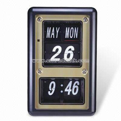 Silver Flip Calendar Wall Clock