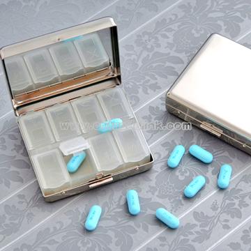 Silver Plated 8- Day Pill Box has 8 Compartments
