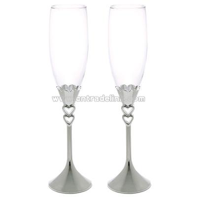 Silver Plated Open Hearts Stem Goblets
