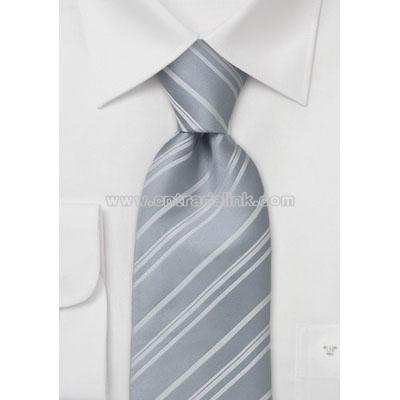 Silver Tie with fine white stripes