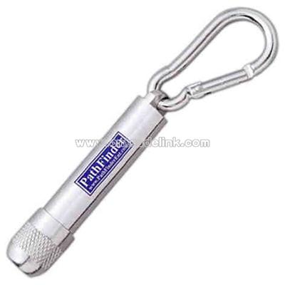Silver carabiner with a bright LED light