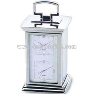 Silver dual time carriage clock