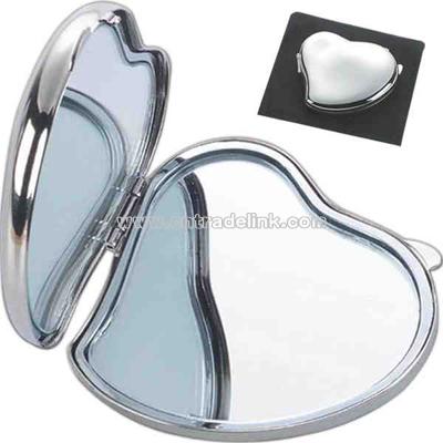 Silver heart shape compact mirror