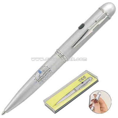 Silver laser pen with rubber button and ballpoint pen