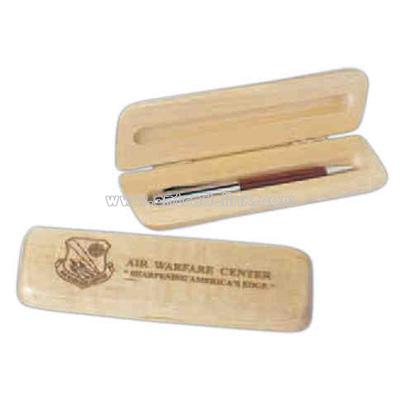 Single maple wood pen box with hinged lid