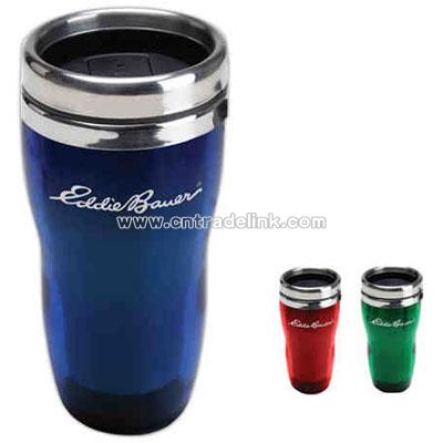 Sixteen ounce double wall stainless steel tumbler with curved body