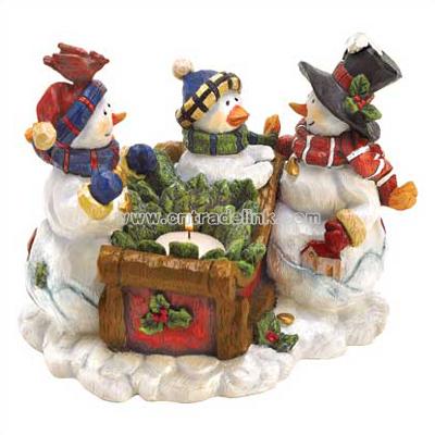 Sledding Snowman Candle Holder