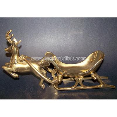 Sleigh, Deer Figurine, Display, Brass