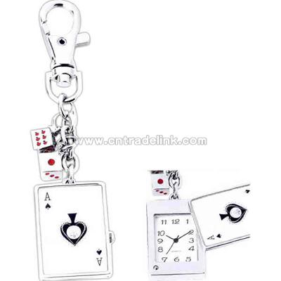 Sliding ace card clock keychain