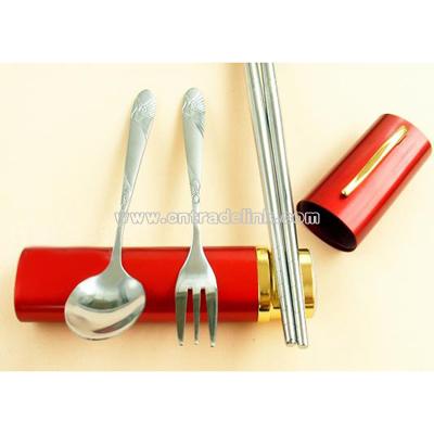 Smiley portable three-piece stainless steel cutler