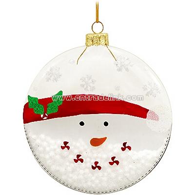 Snowman Disc Head With Snow Glass Ornament