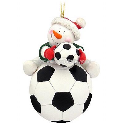 Snowman On Soccer Ball Ornament