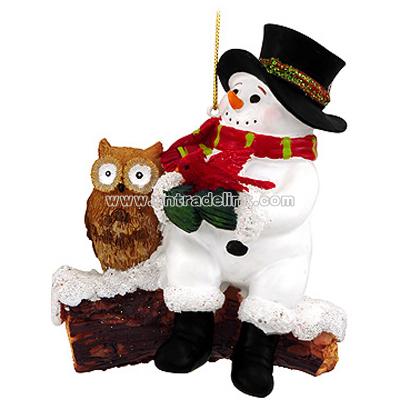 Snowman With Owl And Bird Ornament
