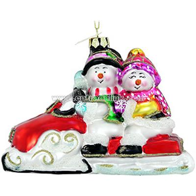 Snowmobile Buddies Glass Ornament