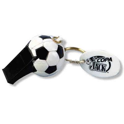 Soccer ball whistle key chain and oval plastic disc tag